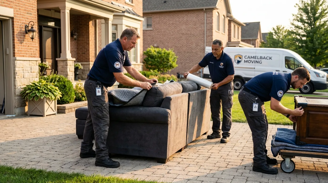 Large estate moving crew wrapping furniture in Euless, TX