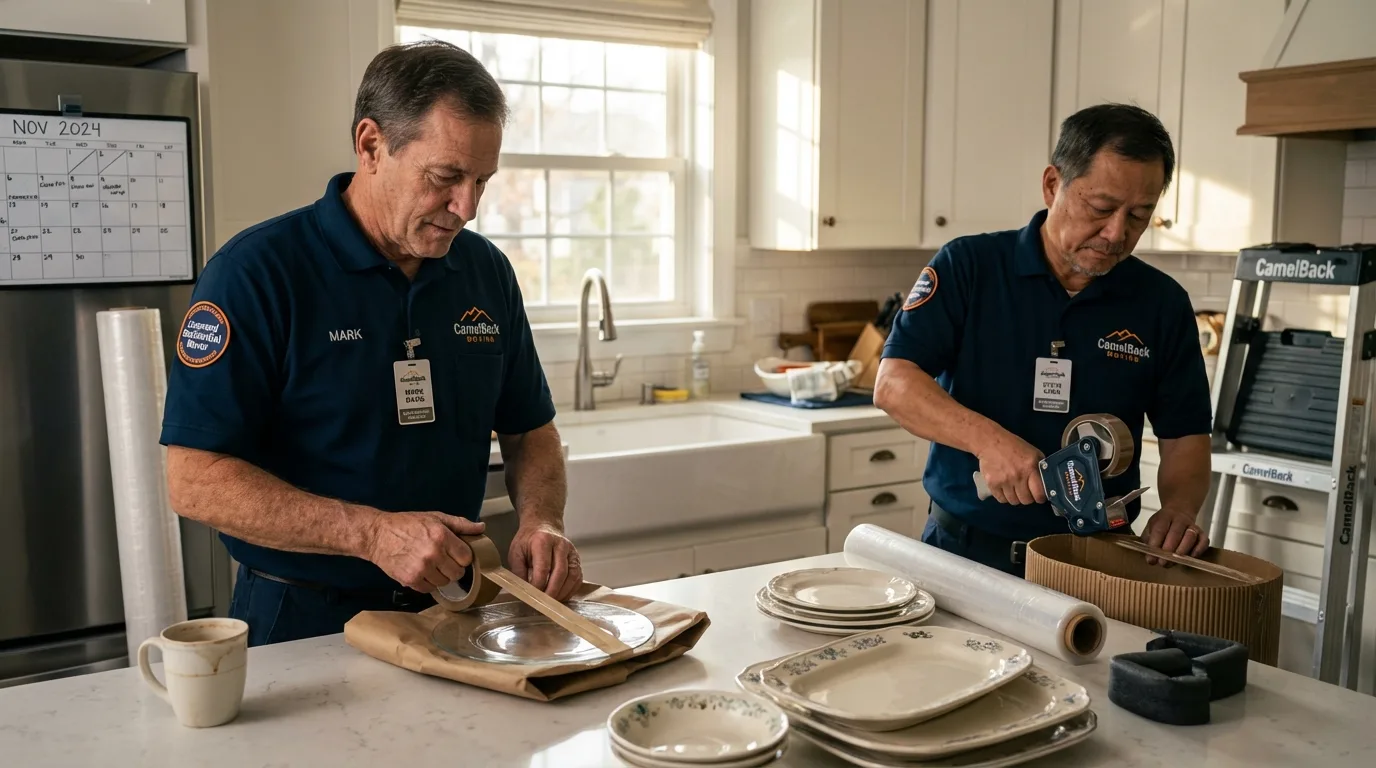 Professional crew packing kitchen dishware in Euless, TX